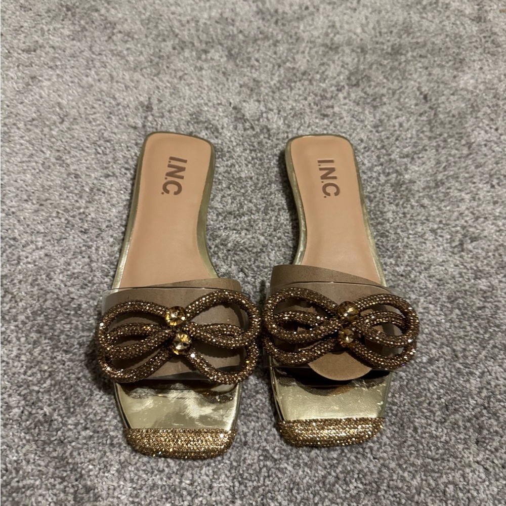 INC International Concepts Tan and Brown Sandals with Decorative Element
